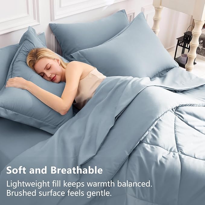 CozyLux King Size Comforter Set Dusty Blue - Image 3