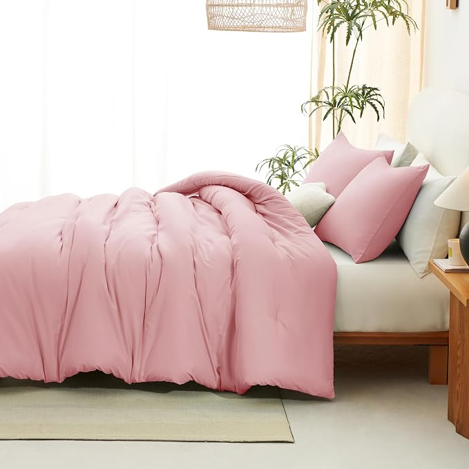CozyLux King Size Comforter Set Pink, 3 Pieces Solid Comforters King Size - Image 8