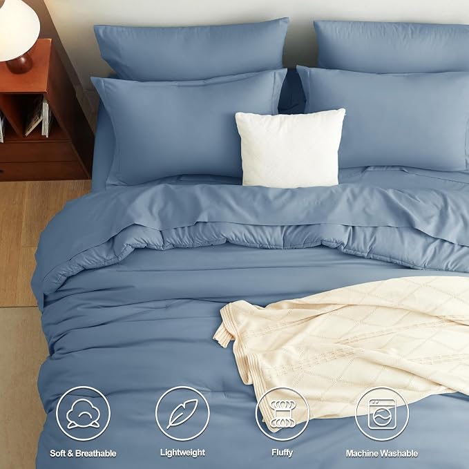 CozyLux Oversized Queen Comforter Set Grayish Blue, 7 Pieces Bed in a Bag - Image 2