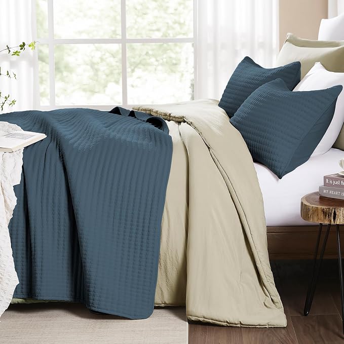 WRENSONGE Queen Quilt-3 Pieces Lightweight Navy Blue Bedspreads Queen Size - Image 7