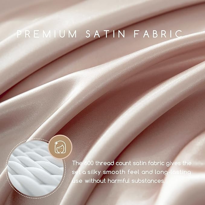 MR&HM Satin Bed Sheets, Full Size Sheets Set - Image 2