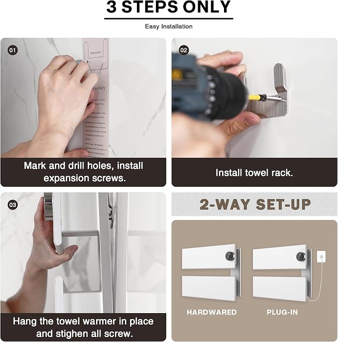 K&KALONZO Electric Towel Warmer, 18.35" W x 14.6" H Wall-Mounted Towel Heater - Image 5