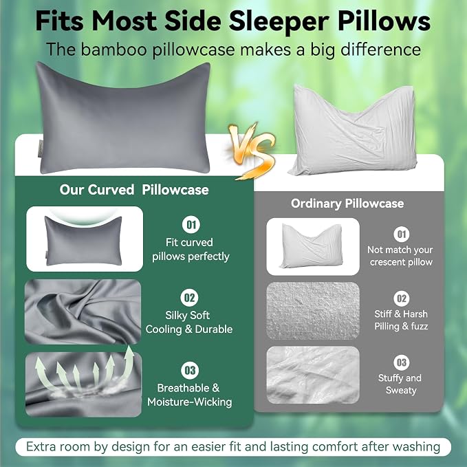 Cooling Curved Pillowcase for Side Sleeper Pillow - Image 2