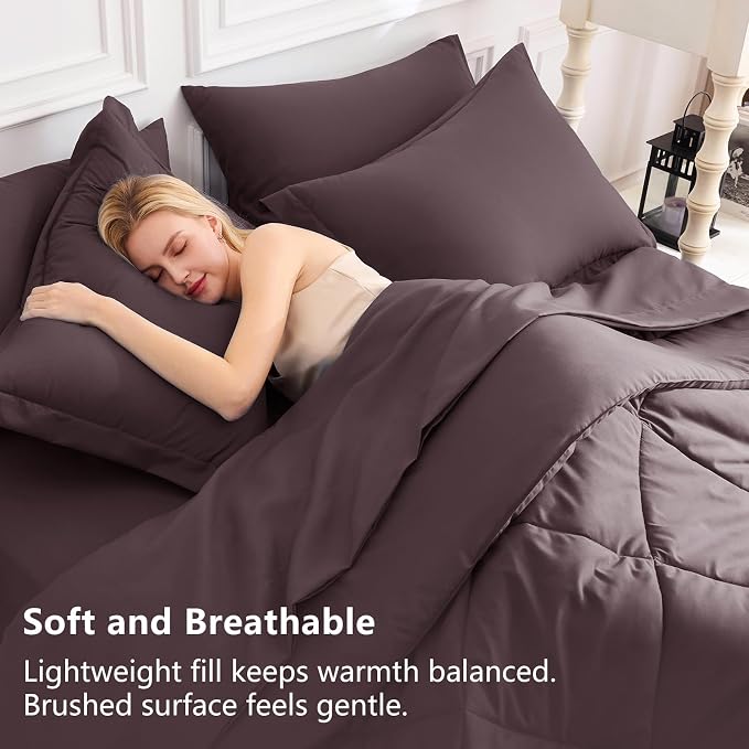CozyLux King Size Comforter Set Cocoa Powder - Image 3