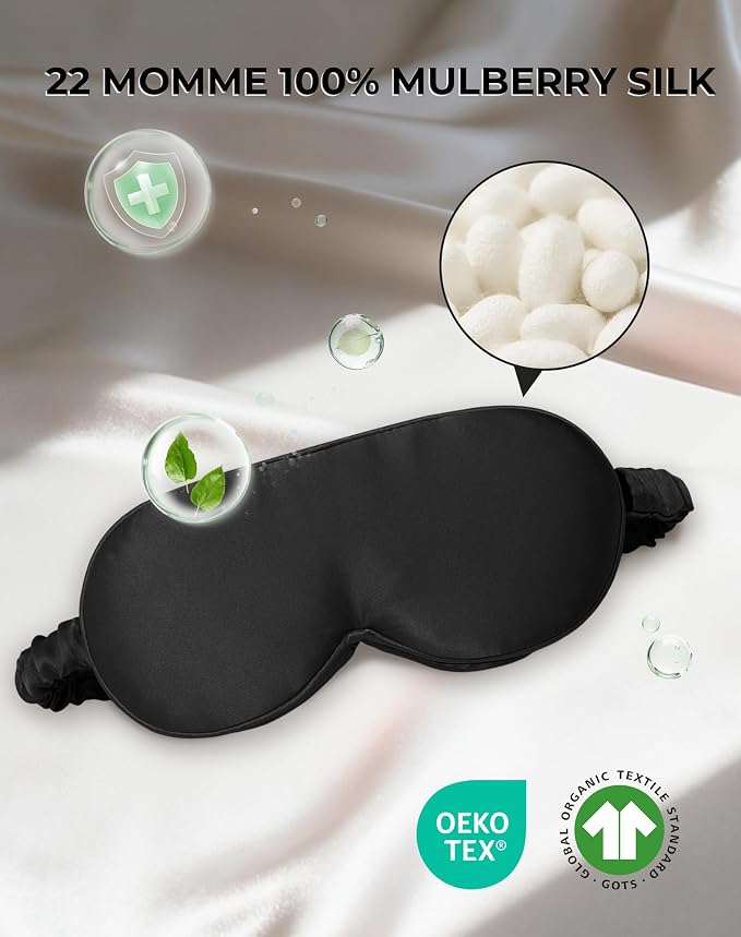 SilkSilky 100% 22 Momme Mulberry Silk Sleep Mask – Upgraded 3D Contoured Eye - Image 2