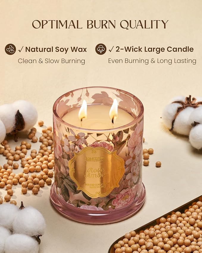 M&SENSE Rose Amber Floral Soy Candle, 2-Wick 12.7oz 75H Non-Toxic Organic Jar - Image 4