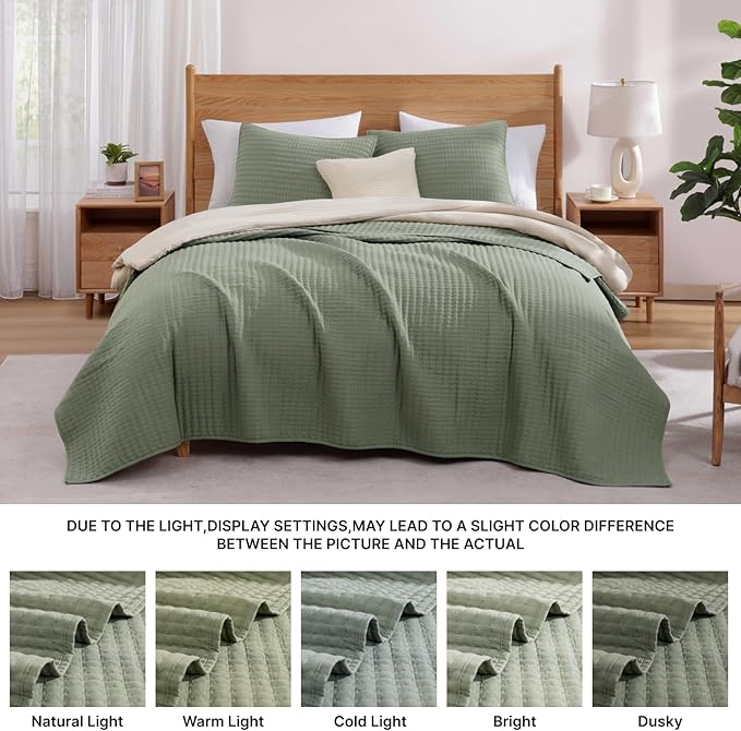 WRENSONGE Twin Size Quilt-3 Pieces Lightweight Bedspreads Sage Green Twin Quilt - Image 8