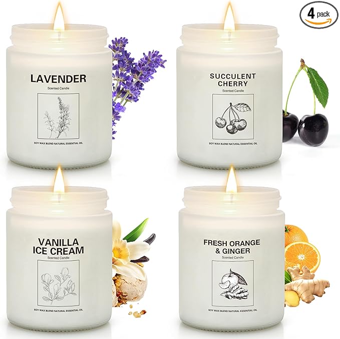 Soy Wax Scented Candle Gift Set, 4 Pack Lavender, Vanilla Scents, Long Lasting by FIQNPAU