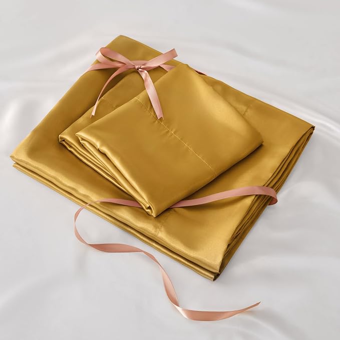 BEDELITE Satin Sheets Full Size Bed Set, Luxury Soft Gold Silky Sheets - Image 7