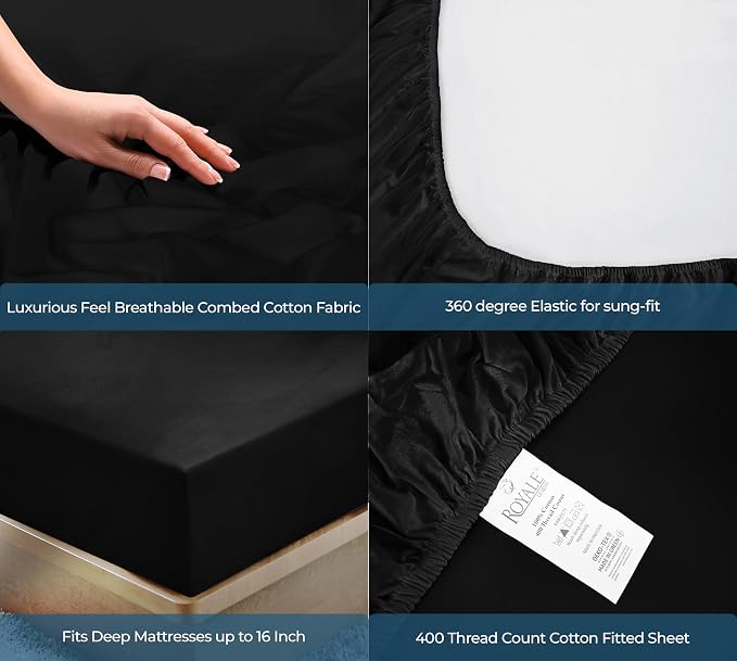Royale Linen 400 Thread Count 100% American Grown Cotton Fitted Sheet Twin Size - Image 5