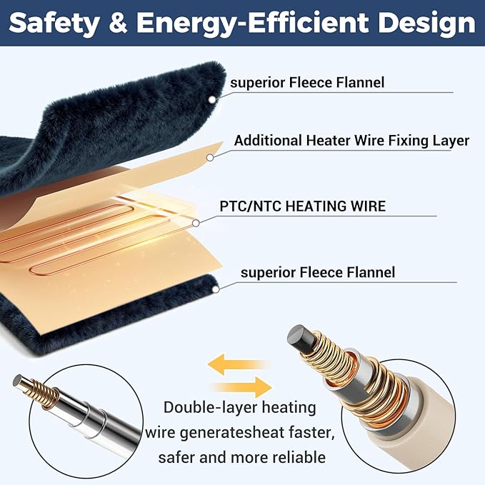 Electric Heated Blanket, Soft Flannel Fabric Heating Blanket Features 5-Level - Image 3