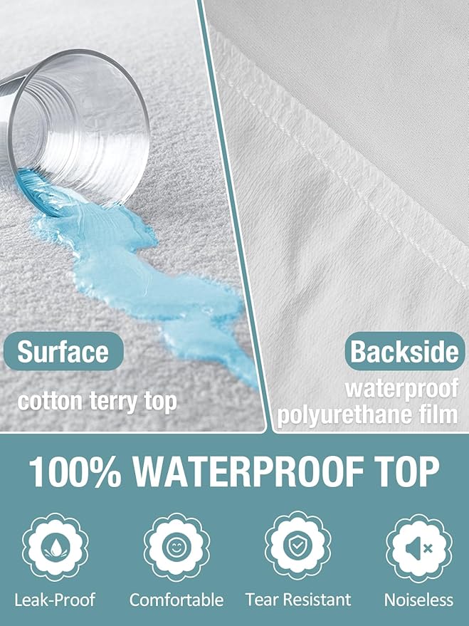 Bedecor Full XL Waterproof Mattress Protector, Soft Cotton Terry Fitted Cover - Image 5