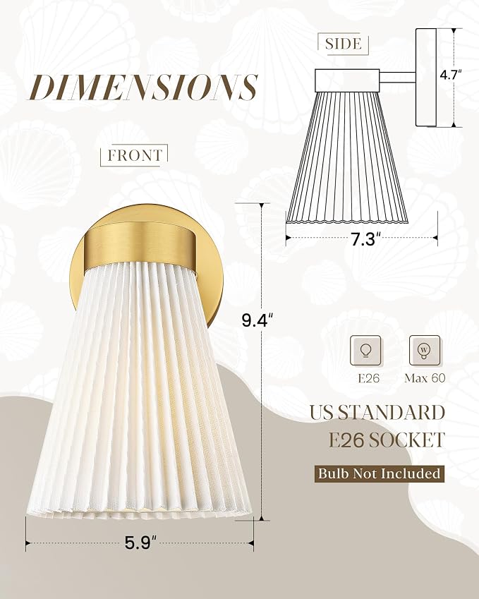Set of 2 Wall Sconces, HWH Gold Bathroom Light Fixtures - Image 2