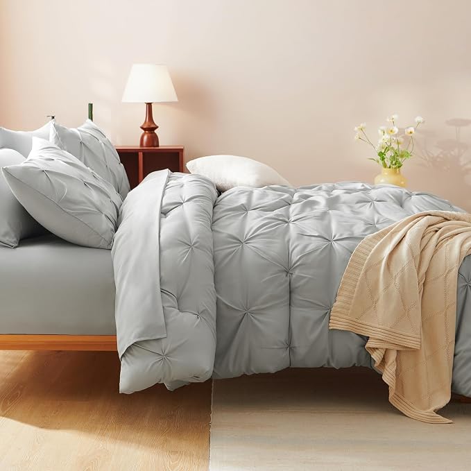 CozyLux Twin XL Comforter Set Light Grey, 5 Pieces Twin Extra Long Pintuck Bed - Image 9