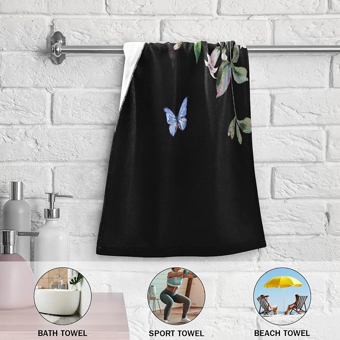 Peony Floral Black Hand Towels for Bathroom Set of 2, Vintage Blooming Flower - Image 5