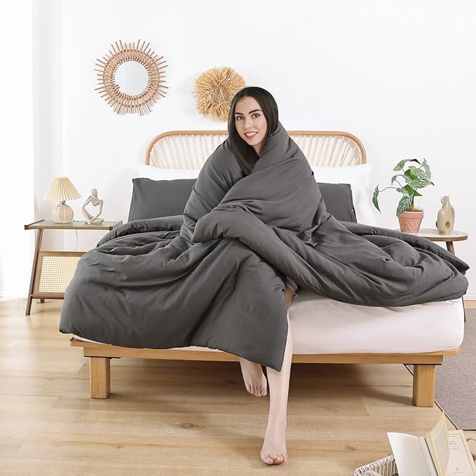 ROSGONIA Queen Comforter Set Charcoal Grey - Image 6