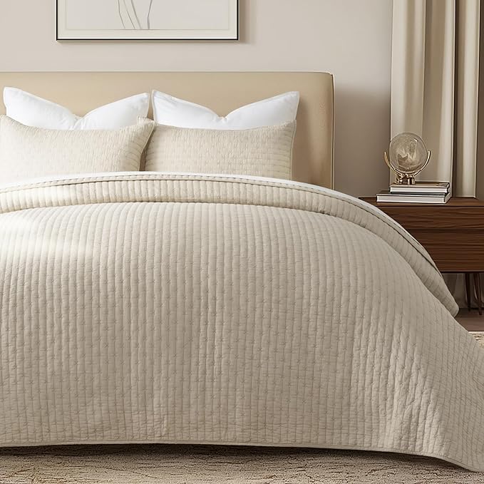 EVERGRACE Cross Stitch Pre-Washed Cotton Quilt Bedding Set King Size, Oversized - Image 2