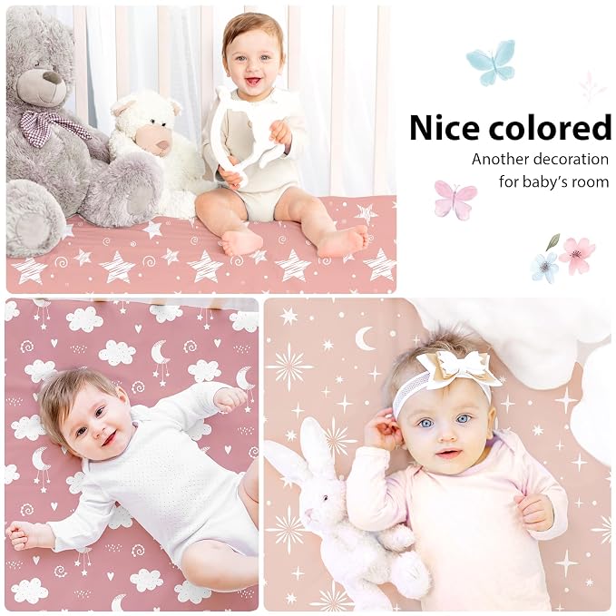 Baby Mini Crib Sheets Girl, Portable 38”x26” Pack and Play Sheets Fitted - Image 9