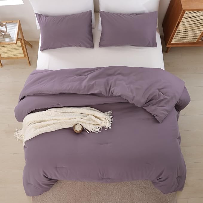 ROSGONIA King Size Comforter Set Dusty Purple - Image 7