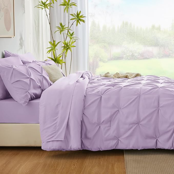 CozyLux Queen Comforter Set Lavender, 7 Pieces Pintuck Bed in A Bag, Premium - Image 8