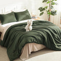 Litanika Dark Olive Green Twin/Twin XL Comforter Set, 2 Pieces Solid Bedding by Litanika