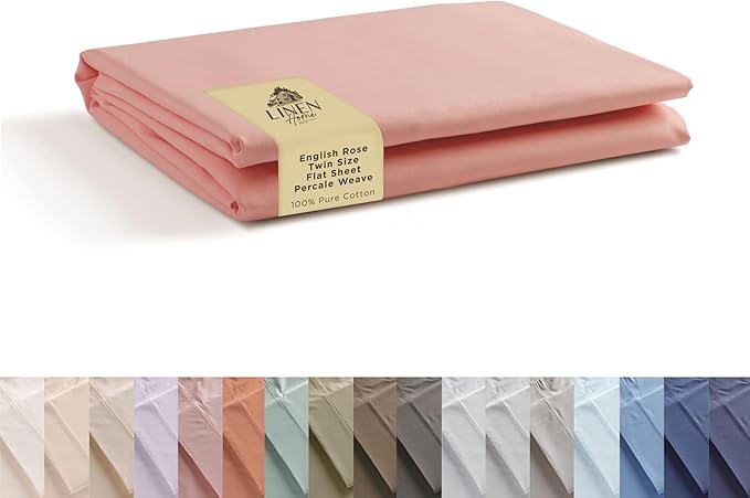 Linen Home 100% Cotton Percale 1 Flat Sheet, Twin Size by LINENHOME