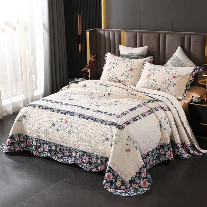 Quilt Set Floral Leaves 3D Embroidery Pattern 2 PCS Cotton Reversible Quilted - Image 2
