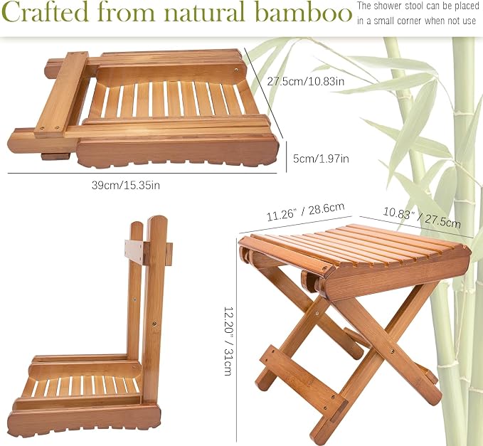 Folding Bamboo Stool for Shower, Leg Shaving and Foot Rest, Natural Bamboo - Image 2