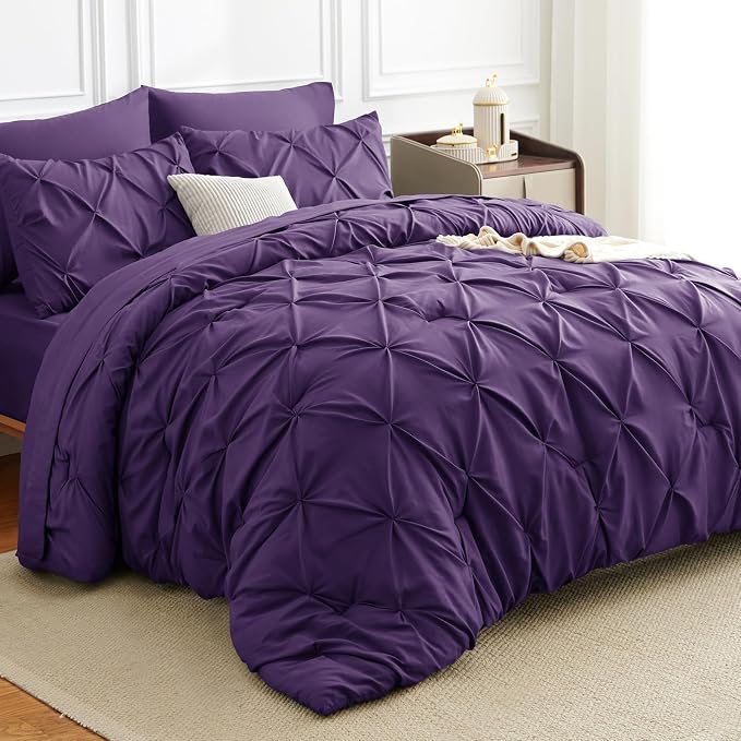 CozyLux Full Size Comforter Sets Purple, 7 Pieces Pintuck Bed in A Bag Purple - Image 4
