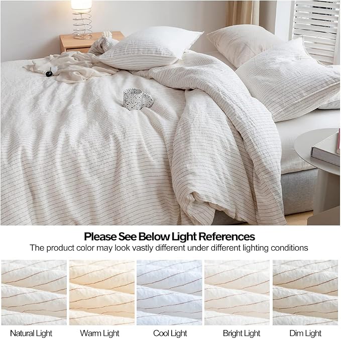 Simple&Opulence 100% Linen Duvet Cover Set 3pcs Yarn Dyed Vertical Pinstripe - Image 6