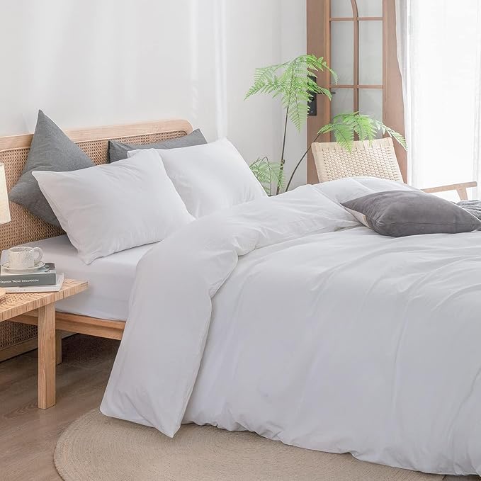 BESTOUCH Duvet Cover Set 100% Washed Cotton Linen Feel Super Soft Comfortable - Image 2