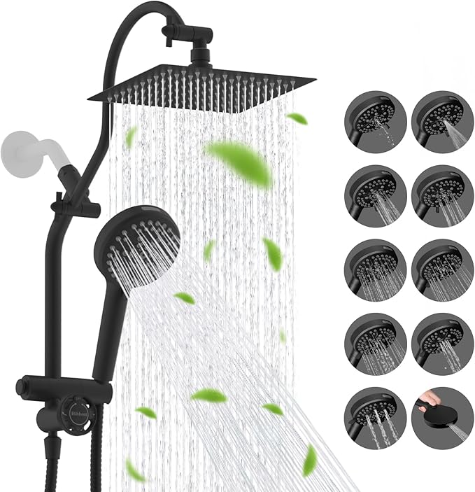 Hibbent cUPC Certified All Metal 8" Rainfall Showerhead Combo, High Pressure by Hibbent