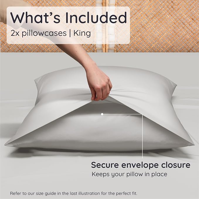 Bambaw 100% Viscose Derived from Bamboo Pillowcase King Size – Set of 2 Cooling - Image 2