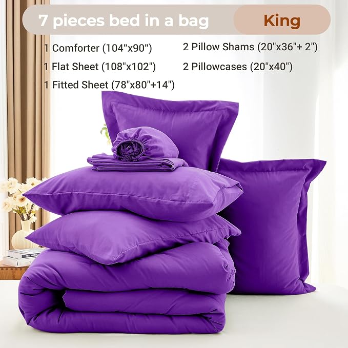 MUXHOMO 7 Pieces King Comforter Set, Soft Bed in a Bag King Size, All Season - Image 4