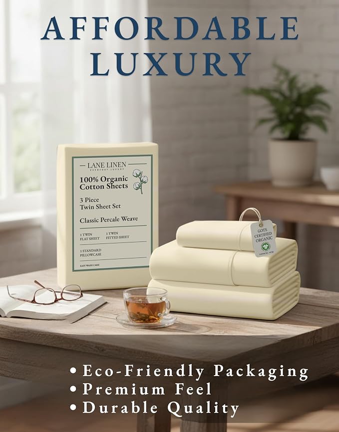 LANE LINEN 100% Organic Cotton Twin Bed Sheet Set, Soft & Breathable Twin Sheet - Image 8