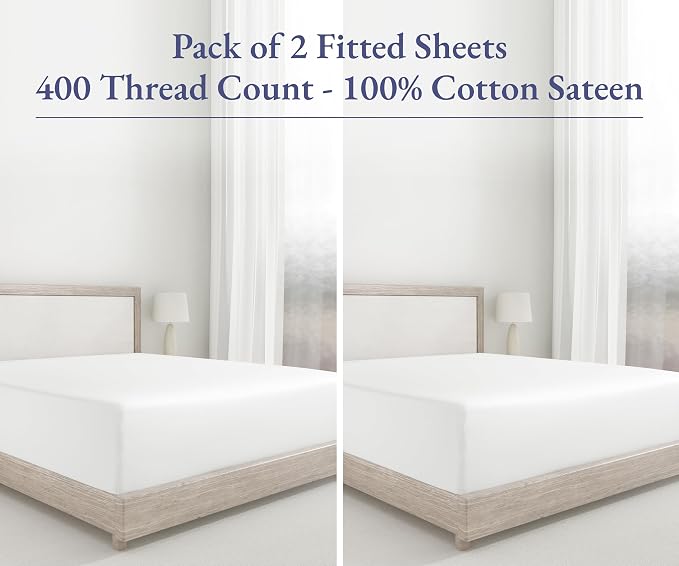 2 Twin XL Fitted Sheets, 400 Thread Count 100% Cotton Sateen Fitted Sheets - Image 4