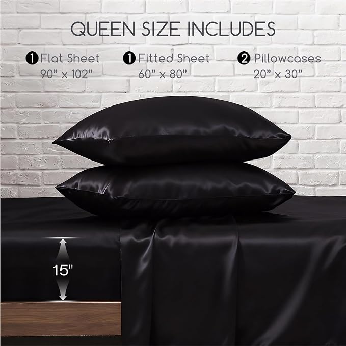 MR&HM Satin Bed Sheets, Queen Size Sheets Set - Image 7