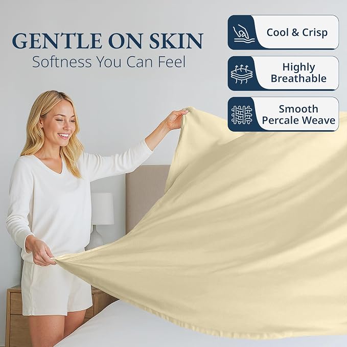 Lane Linen 100% Organic Cotton Twin XL Size Flat Sheet Only - Image 3