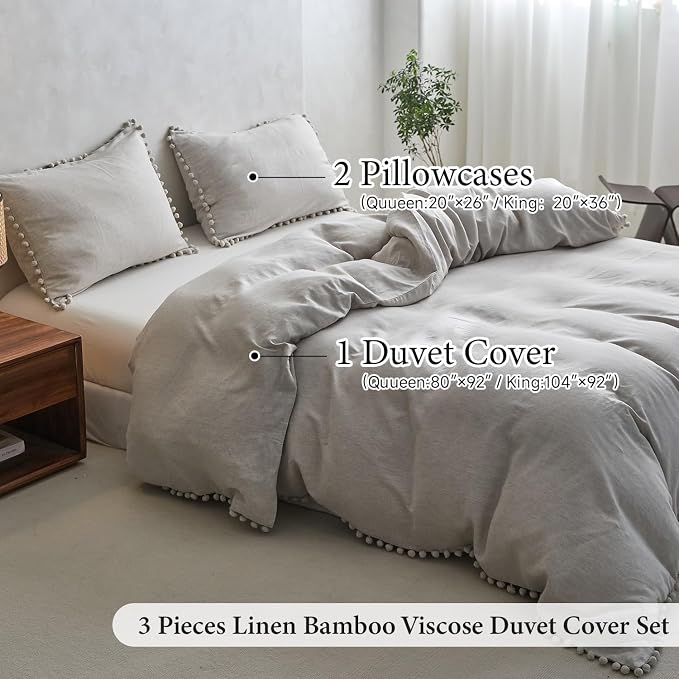 Simple&Opulence French Linen Blended Duvet Cover King, Flax Viscose Derived - Image 6