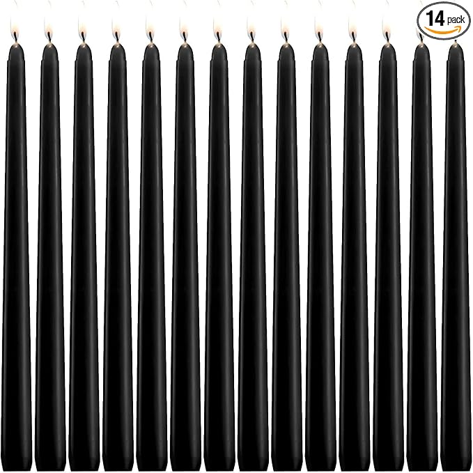 WPONSZU Set of 14 Black Taper Candles, 7-8 Hours Burn Time, Smokeless and by WPONSZU