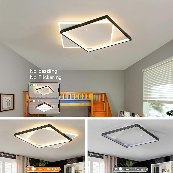 Shine LUEST Black Modern LED Bedroom Ceiling Light Dimmable Flush Mount Ceiling - Image 2