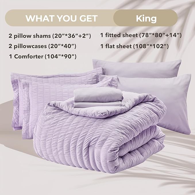 HYMOKEGE Lavender King Size Comforter Set Seersucker 7 Pieces, All Season - Image 5
