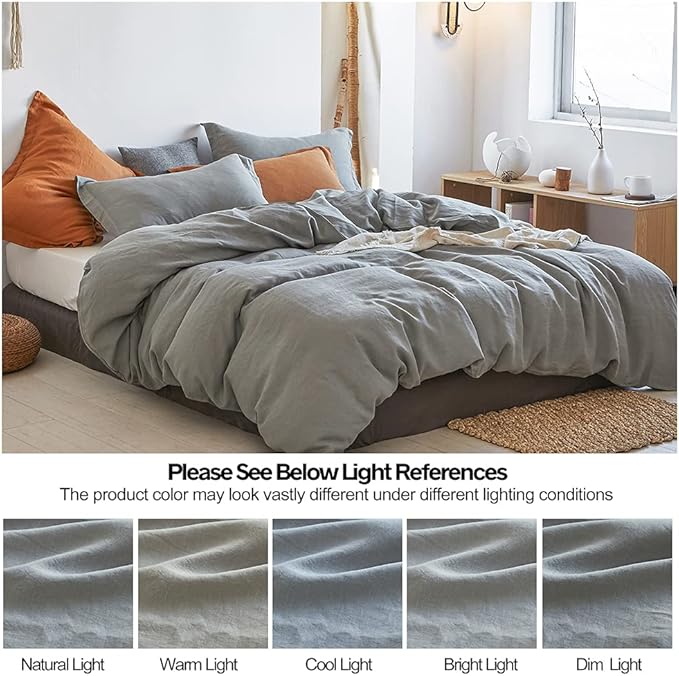 Simple&Opulence 100% Linen Duvet Cover Set 3pcs Basic Style Natural French - Image 6