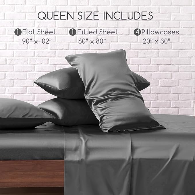 MR&HM Satin Bed Sheets, Queen Size Sheets Set - Image 2