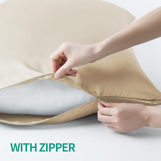Bamboo Viscose Zippered Pillow Cases King Size Set of 2, 400 Thread Count - Image 2