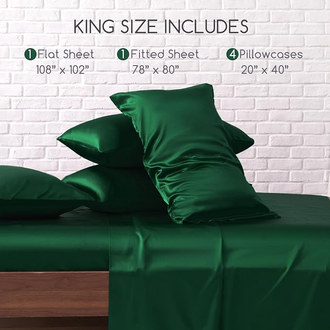 MR&HM Satin Bed Sheets, King Size Sheets Set - Image 2