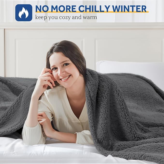 SEALY Electric Blanket Twin Size, Soft Sherpa Heated Blanket Single Control - Image 2