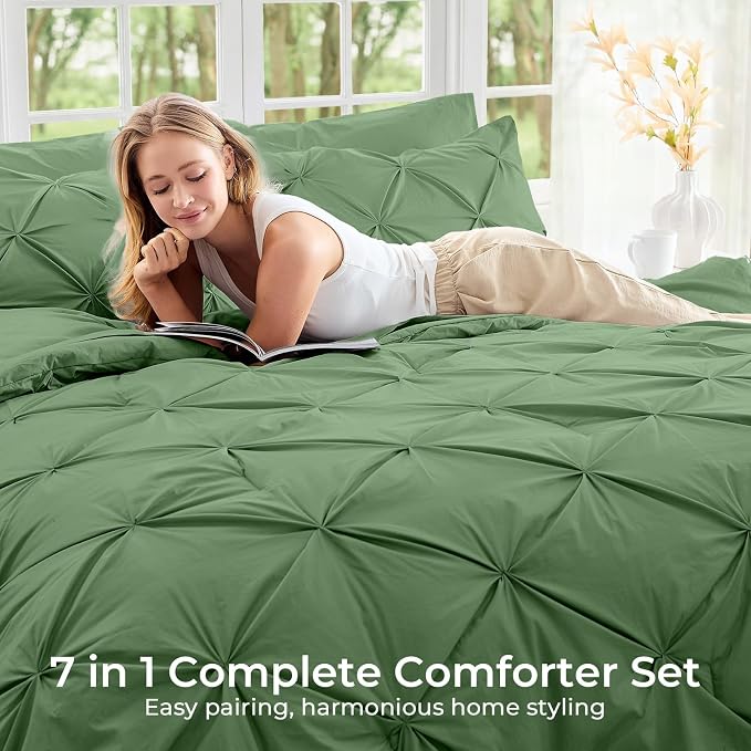 Sasttie California King Comforter Set, 7-Piece Bed in a Bag, Pintuck Bedding - Image 6
