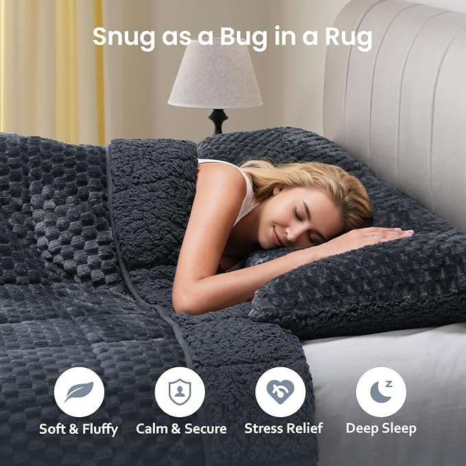 Drewin Weighted Blanket Queen Size 20lbs, Soft Cozy Jacquard Sherpa Weighted - Image 3