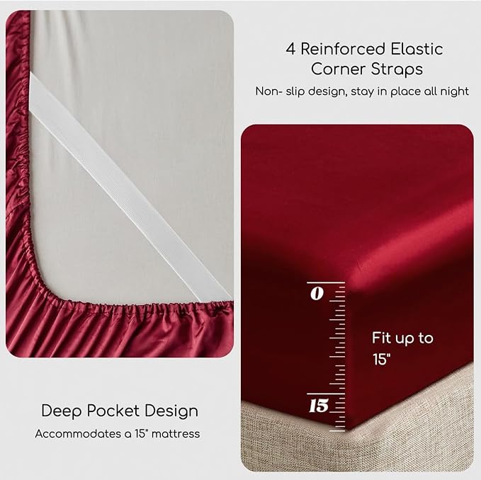 MR&HM Satin Bed Sheets, Queen Size Sheets Set - Image 4